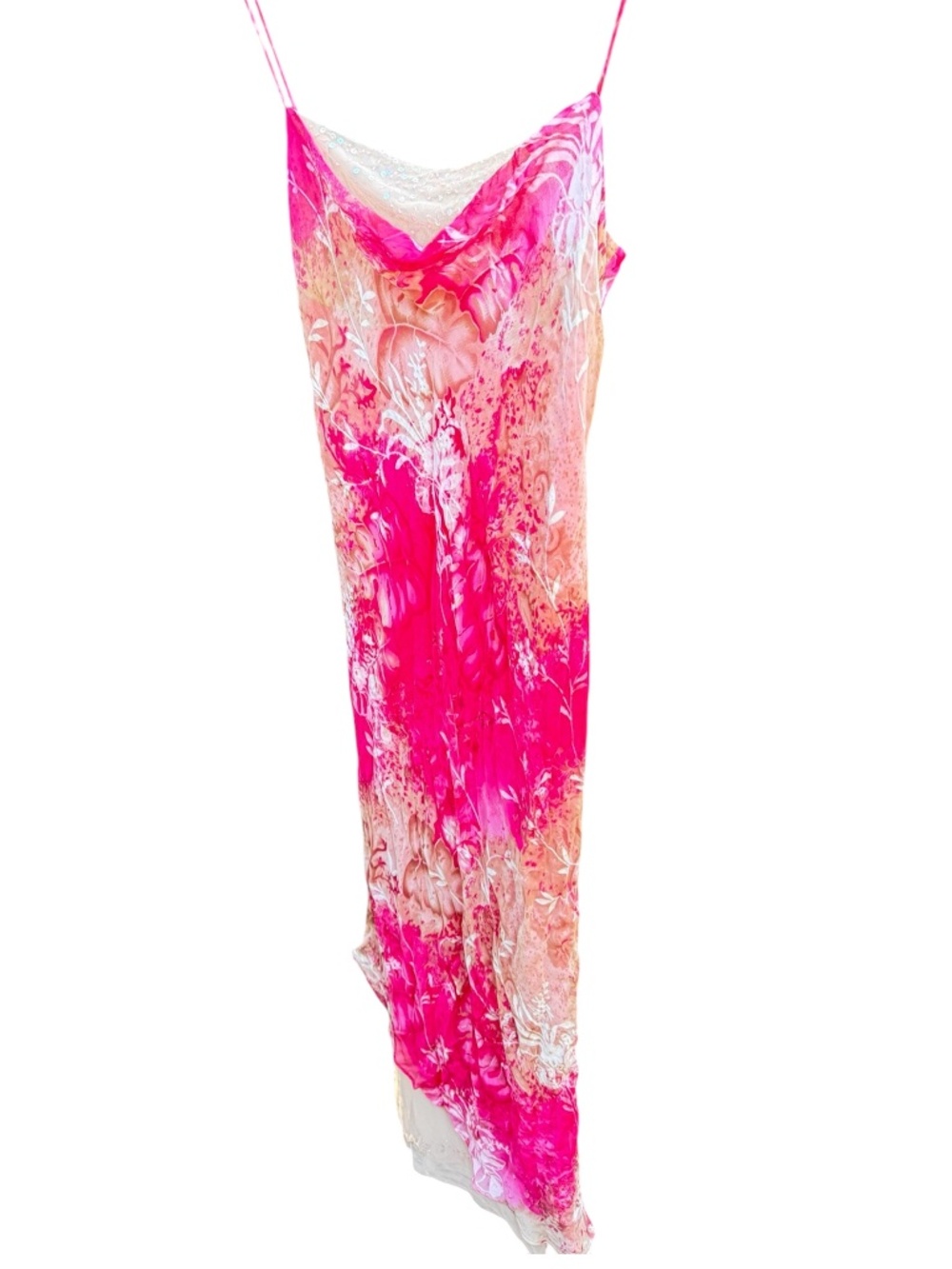 vintage silk blend tropical print sequin embellished dress Large